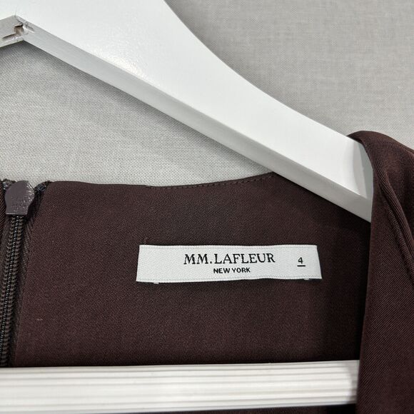 MM.Lafleur Top Womens 4 Brown Ada Twill Peplum Blouse Asymmetric Tank Minimalist - Picture 7 of 11